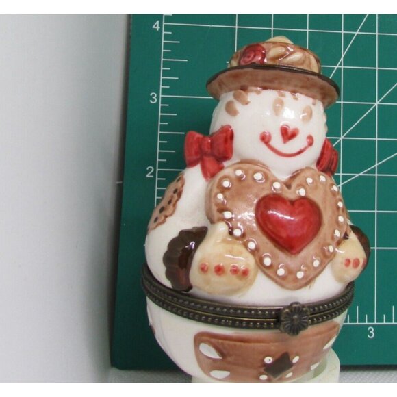 Villeroy & Boch Snowman Trinket Box Holding Heart Porcelain 3.5" In Box - Treats - Picture 10 of 11